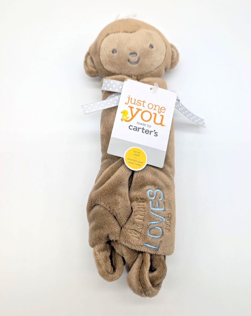NEW Carter's Monkey Plush Lovey Security Blanket Rattle Brown Mommy Loves You